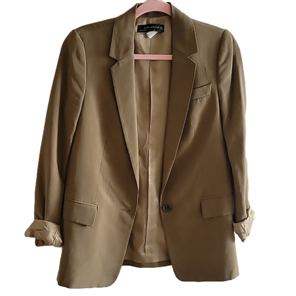 Zara Olive Green Regular Fit Formal Women's Jacket M